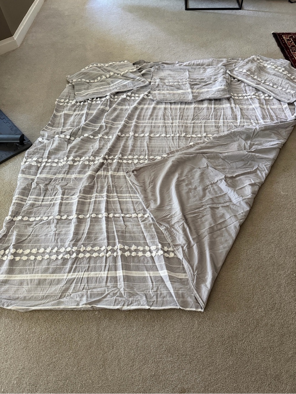 Rachel Zoe Gray Pom-Pom Stripe Duvet Cover